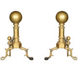 Antique   Brass   Andirons with Ball Tops