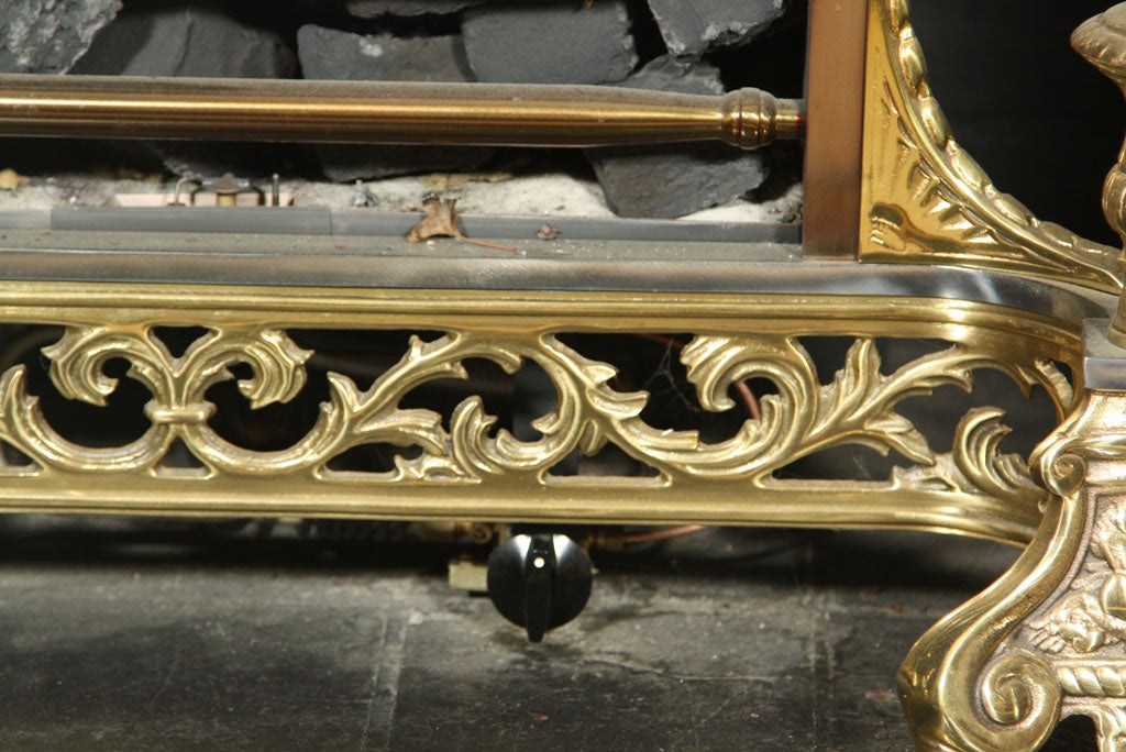 Brass Combination  Fireplace  Andirons  And  Coal  Basket
