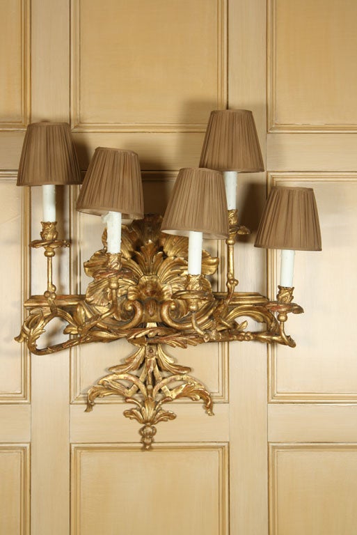 Pair of Gilded and Carved 5-Light Sconces