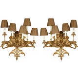 Pair of Gilded and Carved 5-Light Sconces Antique Pair of Gilded and Carved 5-Light Sconces