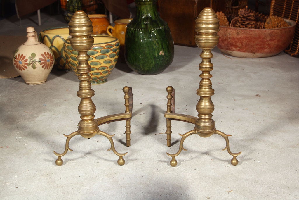 Beehive  Style  Brass  Antique  Andirons