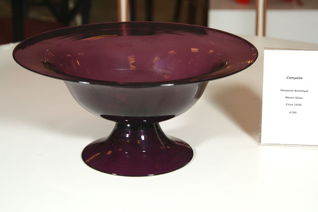 ROUND PAIRPOINT AMETHYST BLOWN GLASS COMPOTE -  MADE IN NEW BEDFORD , MASS