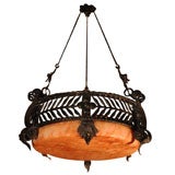 Wrought Iron and Alabaster Chandelier