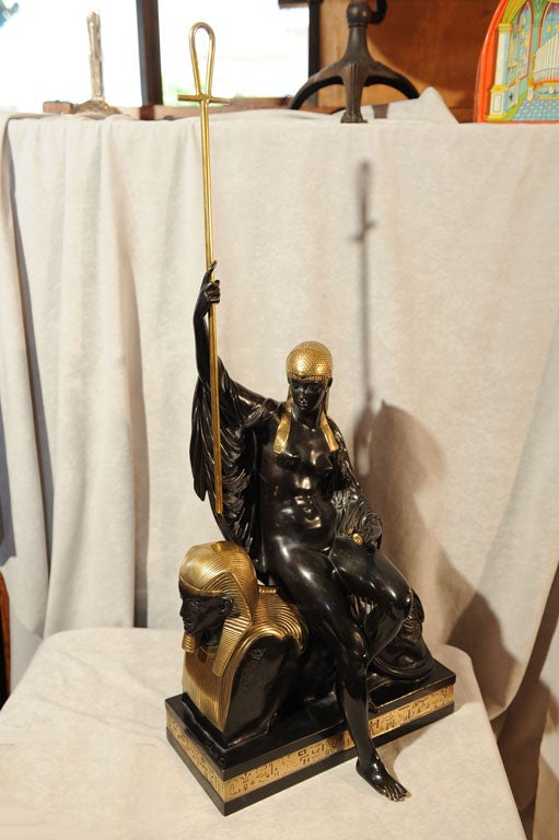 Egyptian Bronze Nude on Sphynx