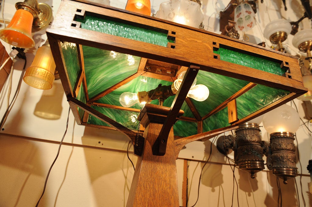 Slag Glass Mission Oak Arts and Crafts Table Lamp