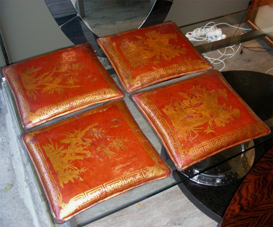 20th Century Four End of 19th Century Chinese Leather Pillows For Sale