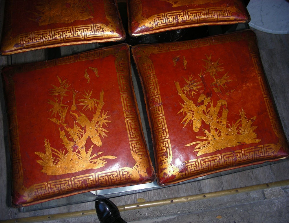 Four End of 19th Century Chinese Leather Pillows For Sale 3