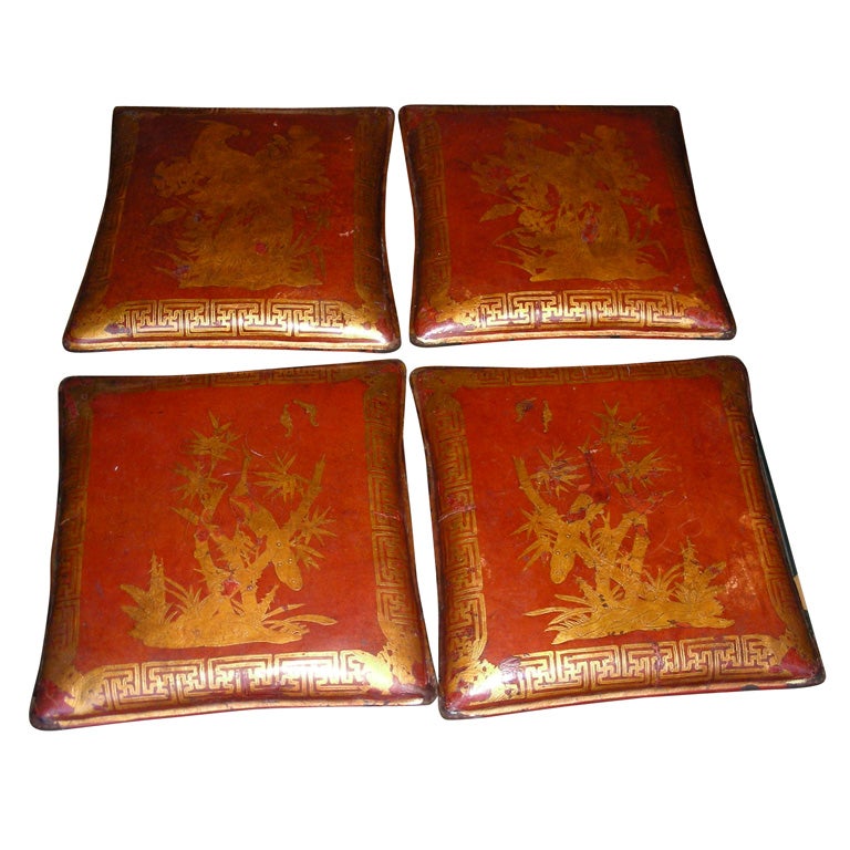 Four End of 19th Century Chinese Leather Pillows For Sale