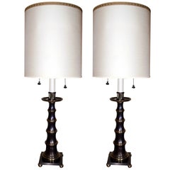Pair of Tall Brass "bamboo" Style Lamps by Stiffel