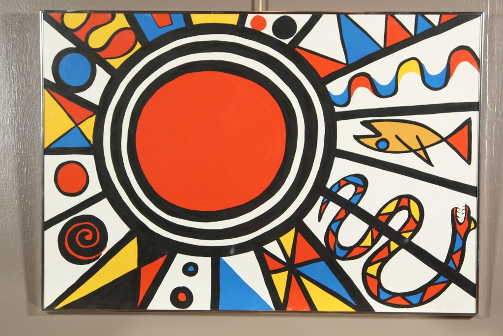 A signed and numbered 20/125 lithograph by Alexander Calder, American (1898-1976), a prolific artist who worked throughout his career in many art forms. He produced drawings, oil paintings, watercolors, etchings, gouache and serigraphy. He also
