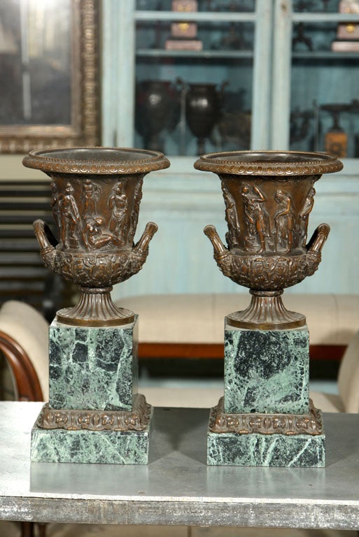 Pair of Bronze Urns