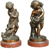 Pair Bronze  Figures of a Boy and  Girl