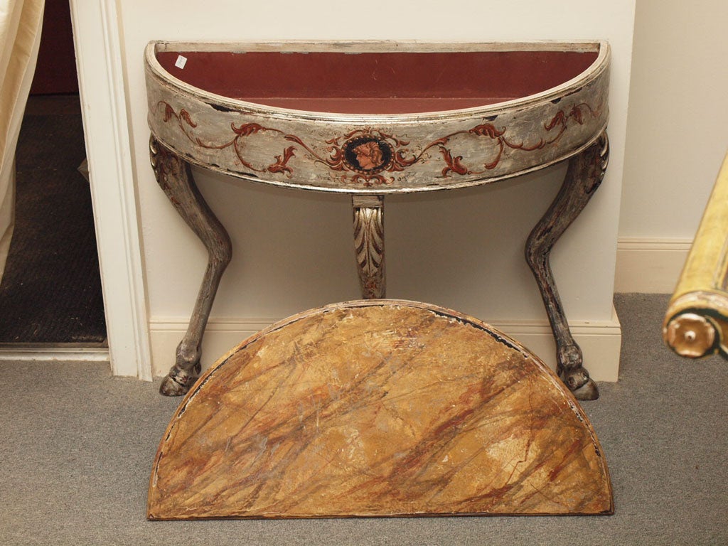 Italian Neoclassical Silver Gilt Wood and Painted Demilune In Good Condition In New Orleans, LA