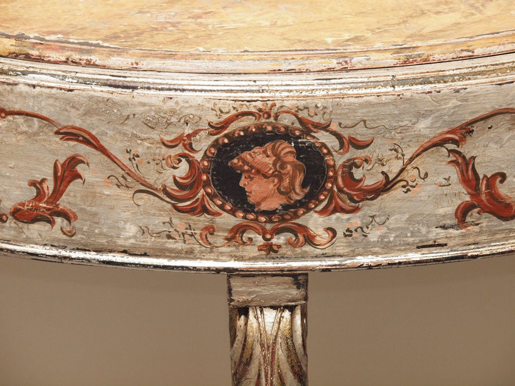 Italian Neoclassical Silver Gilt Wood and Painted Demilune 1