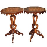 Pair antique English Regency rosewood chess top tables