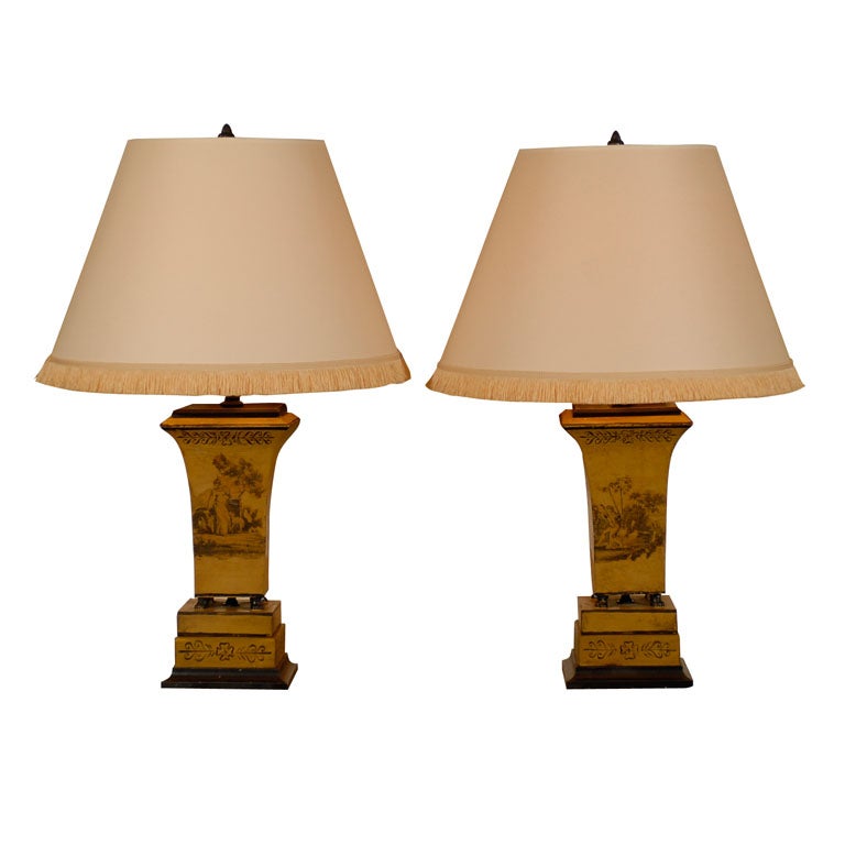 Pair Tole Cachepot Lamps For Sale