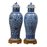 Pair Chinese Blue & White Vases