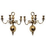 Pair of Vintage Brass 3-Arm Sconces