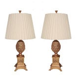 Pair Gilt Table Lamps with Pineapple Motif, France