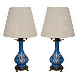 Pair Paris Porcelain Hand-Painted Lamps, France, 19th Century