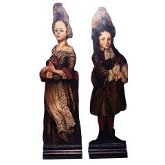 Antique Pair of Victorian Painted Figural Dummy Boards, 19th Century