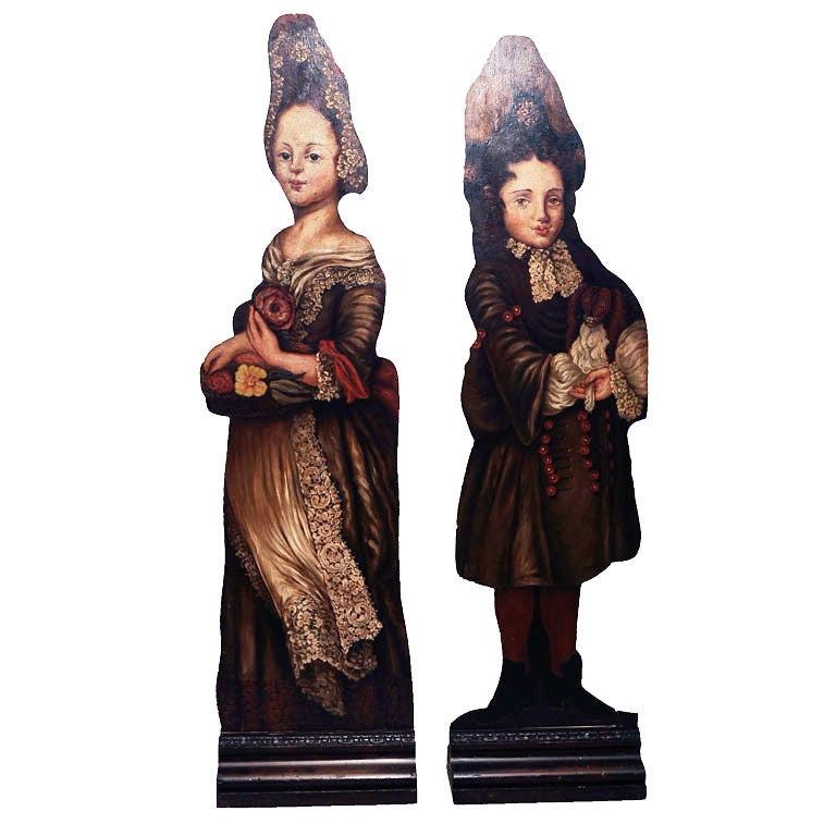 Pair of Victorian Painted Figural Dummy Boards, 19th Century