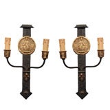 Pair of Wrought Iron and Gilt 2-Arm Sconces
