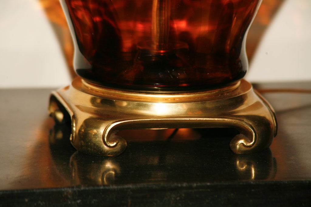 Italian Tortoise Shell  Glass Lamp On Brass Base In Good Condition In Hudson, NY