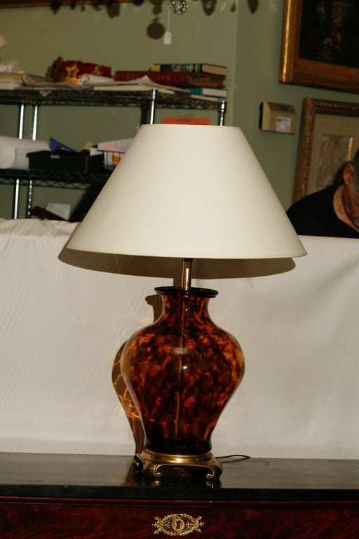 Italian tortoise shell glass lamp from the 1950's