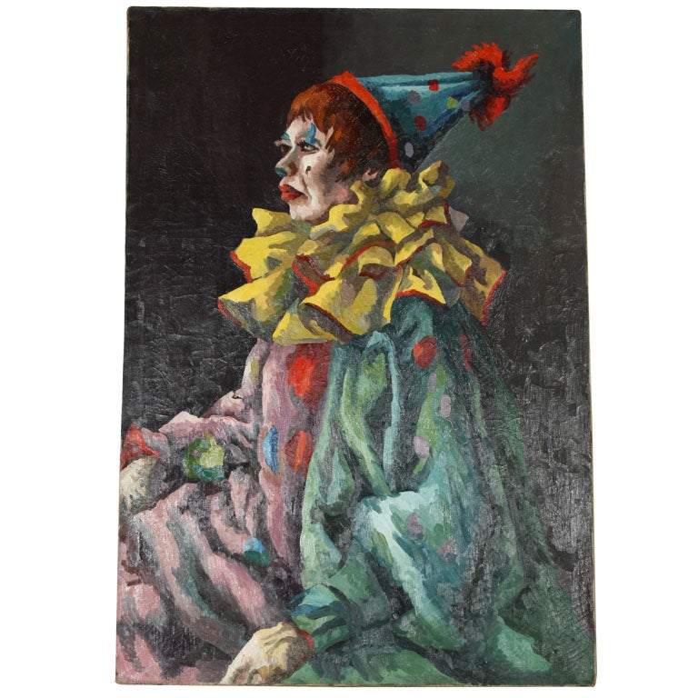 Mid-Century Large Scale Oil on Canvas Black Woman Circus Clown For Sale