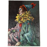 Mid-Century Large Scale Oil on Canvas Black Woman Circus Clown