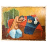 Possible Cuban Oil on Canvas Dated 1947 Seated Nude at Her Table
