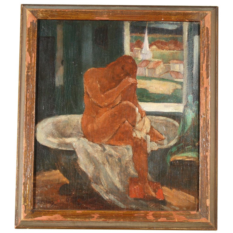 Nude at Her Bath by American Artist Henri Burkhard circa 1930's