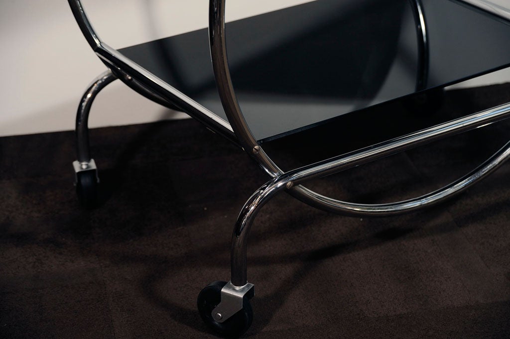 Art Deco Round Two Tier Chrome Bar Cart