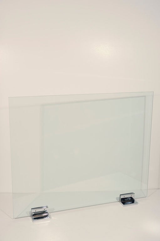 Modernist Glass and Nickel Fireplace Screen