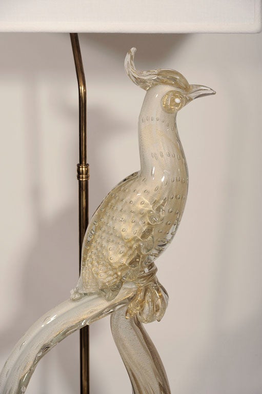 Murano Glass Exotic Bird Lamp In Excellent Condition In New York, NY