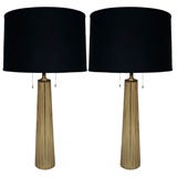 Pair of Murano Amber Glass Lamps with Fluted Details