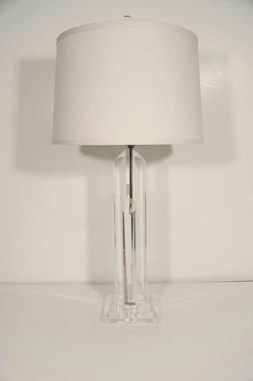 Pair of Modernist Lucite Lamps with Skyscraper Details