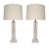 Pair of Modernist Lucite Lamps with Skyscraper Details