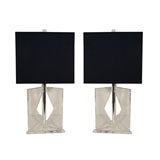 Pair of Modernist Lucite Lamps with Triangular Design