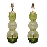 Pair of Tall Green Murano Lamps