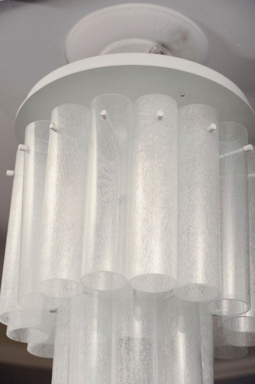 Italian White Tubular Venini Glass Ceiling Mount Chandelier