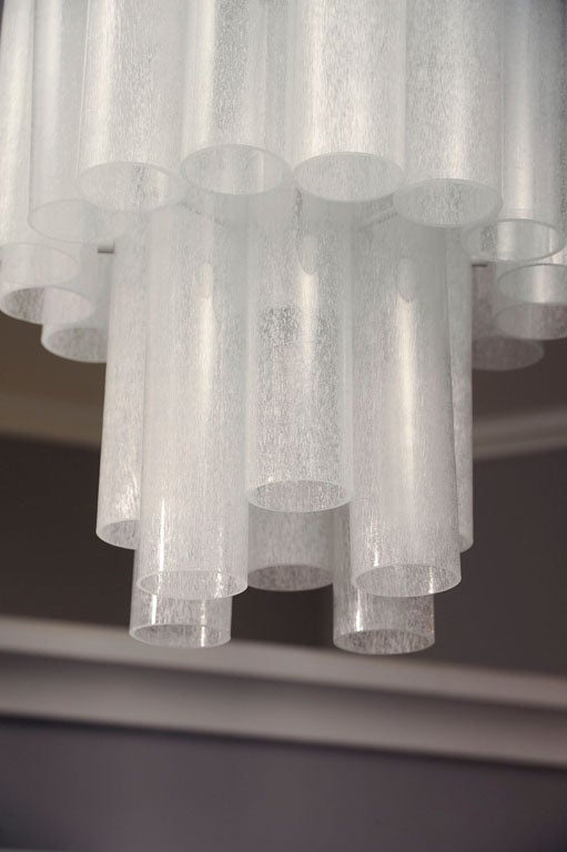 White Tubular Venini Glass Ceiling Mount Chandelier In Excellent Condition In New York, NY
