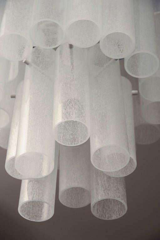Murano Glass White Tubular Venini Glass Ceiling Mount Chandelier