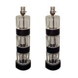 Pair of Stacked Art Deco Glass and ebonized wood Lamps