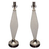 Pair of Diamond Shape White Murano Glass Lamps