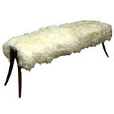 Mid-Century Sheepskin Bench with Rosewood Legs
