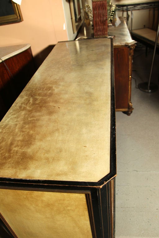 Wood Stamped Jansen Sideboard /  Cabinet Parchment & Ebonized