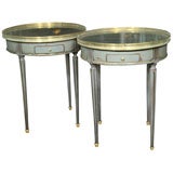 Stamped Jansen Pair of Pale Blue Bouillotte Tables with Bronze