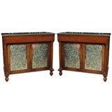 Pair of Rosewood Servers with  Mirrored Fronts and marble tops